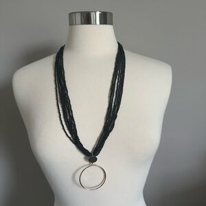 Target Beaded Necklace with Gold Hoop Ring  Career Office Chic Black Womens OS